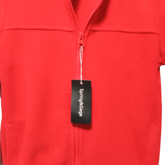 Spring&Gege boy polar fleece track jacket full zip softshell solid red size M - Picture 2 of 7